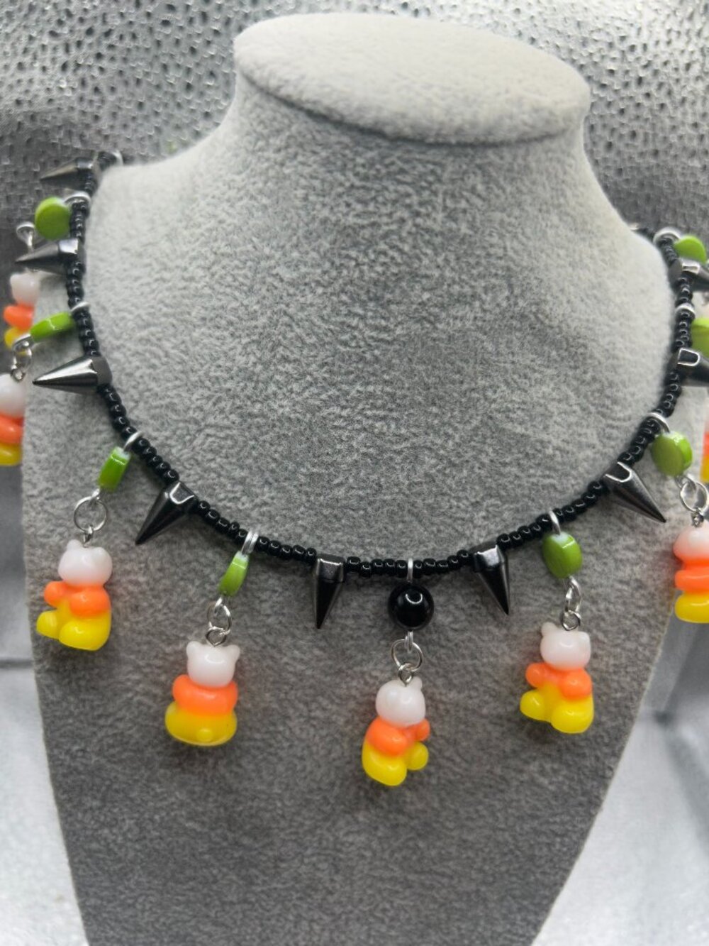Handmade Candy Corn Bear and Spike Necklace